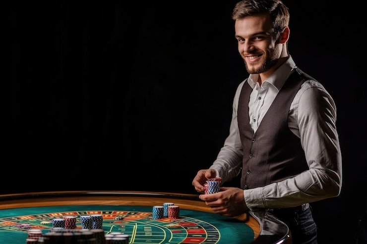 Tampilan live feed dealer Speed Roulette mawartoto. dengan statistik putaran di sisi layar